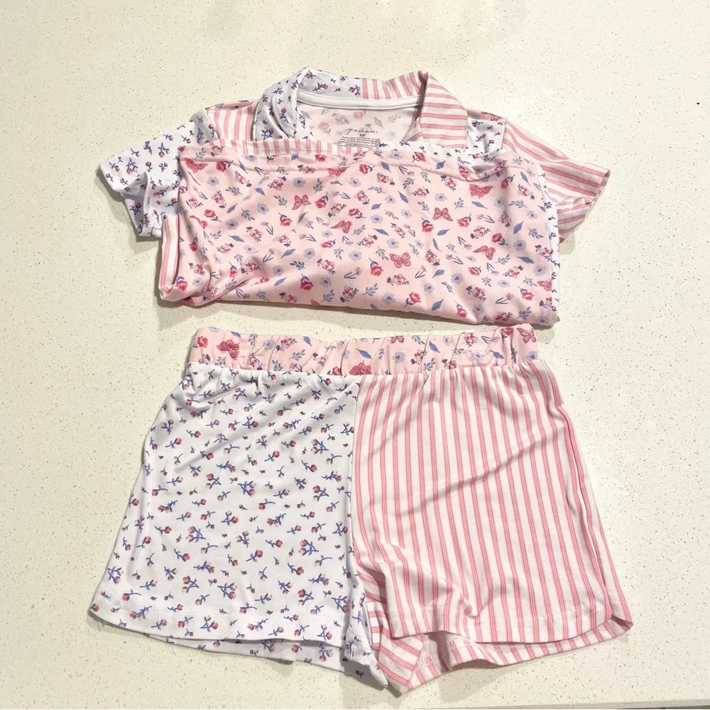 Tahari Pink & White Striped Floral Pajamas